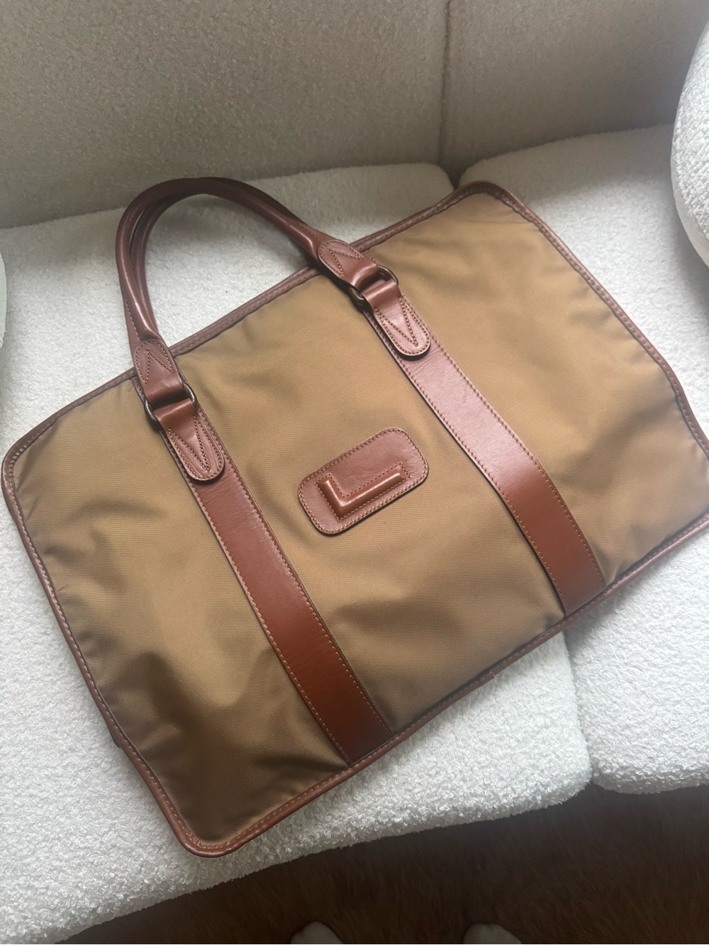 Vintage Lancel Paris Travel Bag with leather trim and handles